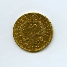 Монета "40 франков". 1812 год. Наполеон I. Франция. Парижский монетный двор. Гравер Жан-Пьер Дроз. Золото. 
